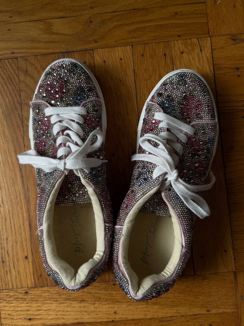 Betsey Johnson Sidny Floral Rhinestone Platform Sneakers - Size 8
